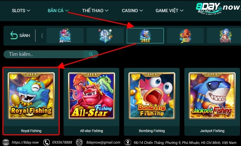 Royal Fishing 8Day - Săn cá hoàng gia, hốt bạc thả ga 5 Cac buoc tham gia choi game Royal Fishing 8Day - Buoc 2