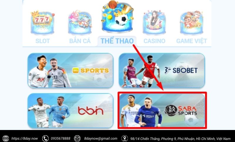 SABA SPORTS 8Day - Thế giới cá cược thể thao thưởng cực cao 6 Cac buoc tham gia dat cuoc tai SABA SPORTS 8Day - Buoc 2