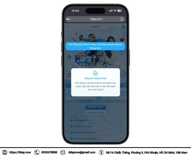 Chính sách đại lý tại 8DAY & Hướng dẫn đăng ký trở thành đại lý của 8DAY 13 hoàn thành đăng ký