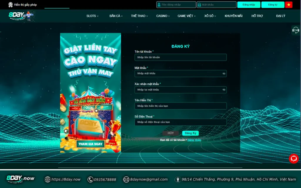 8Day - Trang chủ 111 Giao diện đăng ký tài khoản 8 DAY