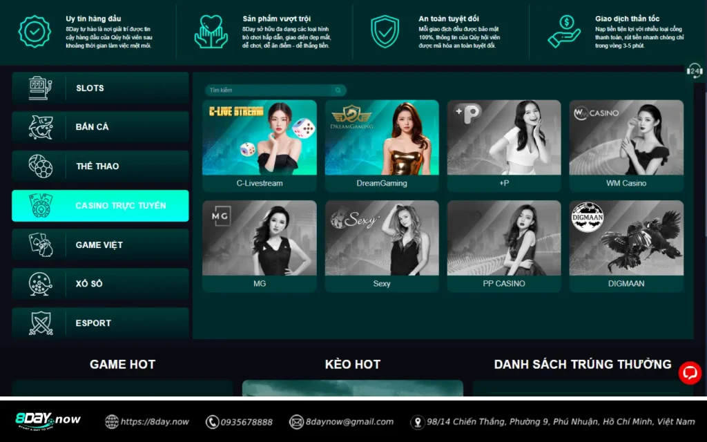 8Day - Trang chủ 90 Giao diện sảnh Casino Trực Tuyến 8 DAY