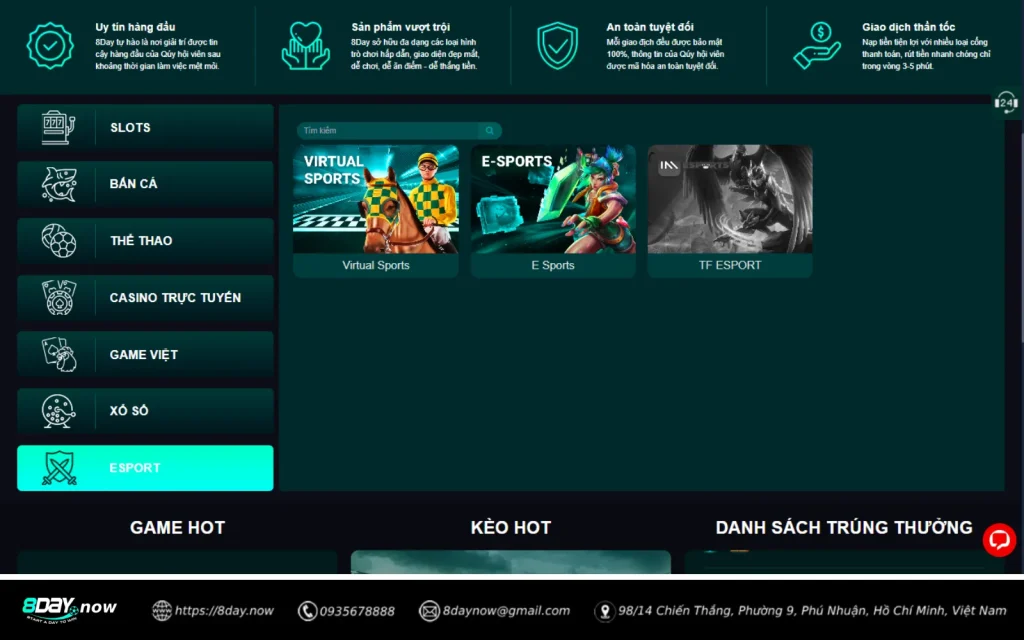 8Day - Trang chủ 102 Giao diện sảnh Esport 8 DAY