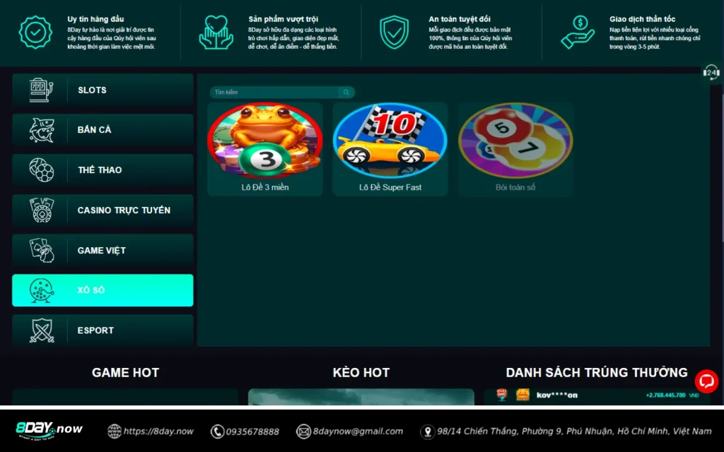 8Day - Trang chủ 99 Giao diện sảnh Xổ Số 8 DAY